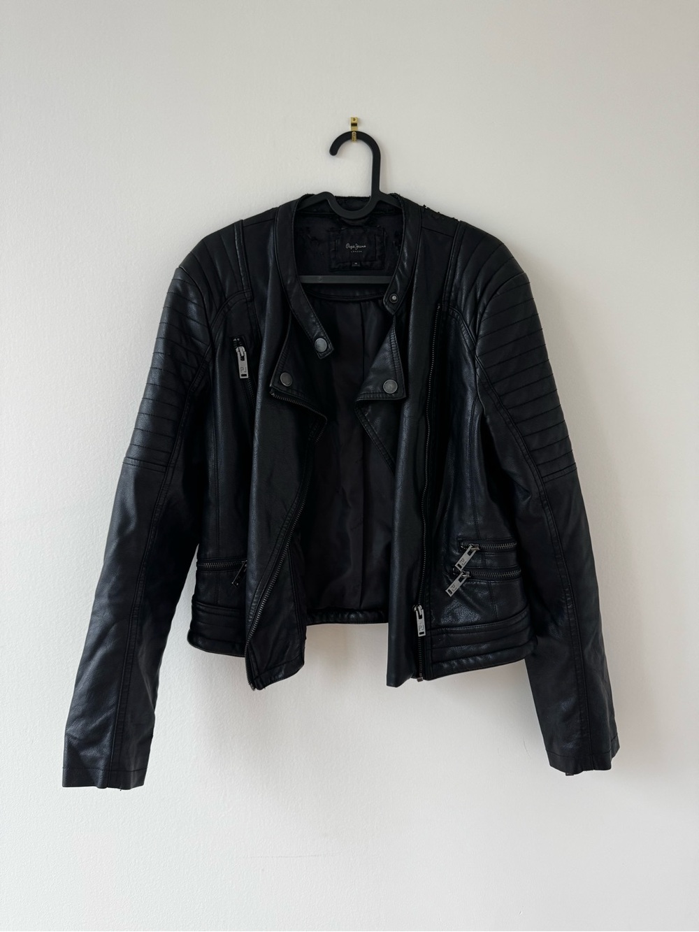 Pepe Jeans Black Quilted Faux Leather Biker Jacket